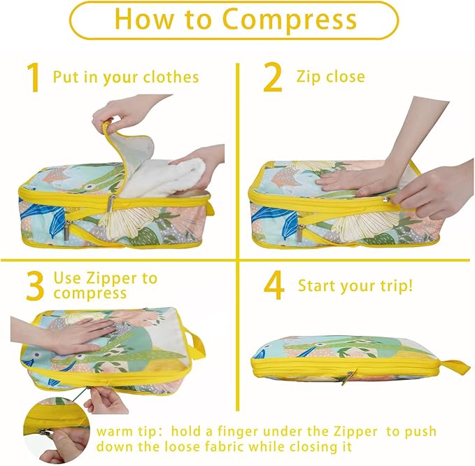 6 Pcs Compression Packing Cubes, Packing Cubes for Travel, Waterproof Luggage Organizer Bags Set, Cute Packaging Cubes for Women Kids Backpack Carry-Ons