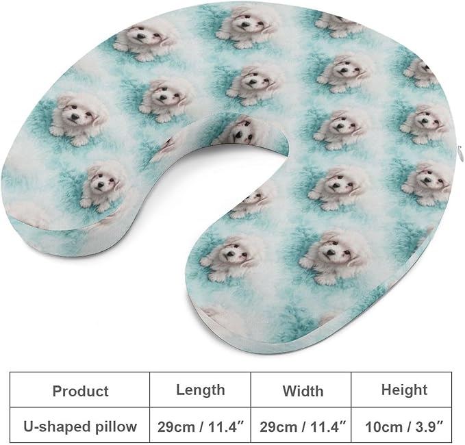 Fashion Travel Pillow Memory Foam Chin Head Support Cute Animal Maltese Art, Breathable Washable Cover for Women Men Airplane Car Decor
