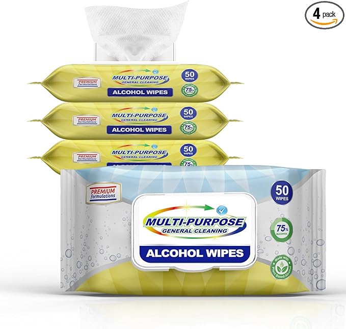 [200 Wipes] Restaurant Grade Table Cleaning Wipes – 50 Count (Pack of 4) | Multi-Purpose Disposable Surface Wipes for Restaurants, Cafeterias, Food Trucks & Institutional Kitchens | Fast-Drying