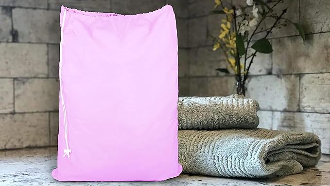Urban Villa Laundry Bag Canvas|Dirty Clothes Travel Laundry Bag|Machine Washable|Reusable College Hostel Hamper Liner Bag Garments Delicates Drawstring Closure 4 Pack Pink Color|Size 28X36 Inches