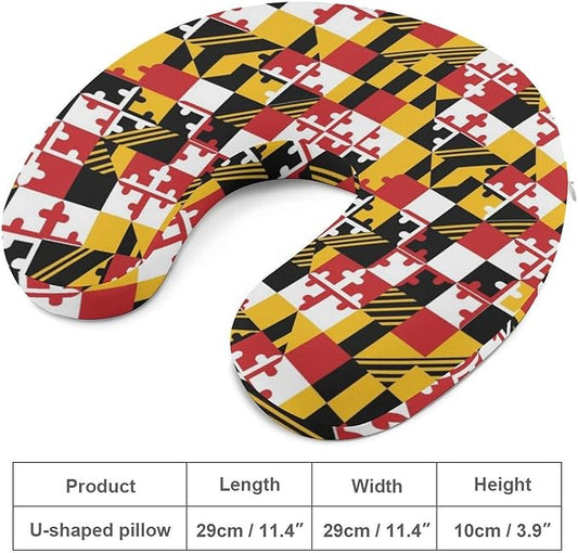 Men’s Comfort U-Shaped Neck Pillow Memory Foam Travel, Maryland State Flag U-Shape, Breathable Car Airplane Support