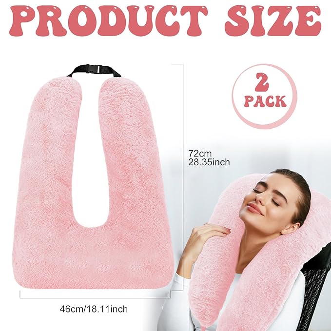 2 Pcs Travel Pillow Car Sleeping Kid Neck U Shaped for The Back Seat Adults Children Head and Body Support Long Distance Journey Accessories (Light Pink)