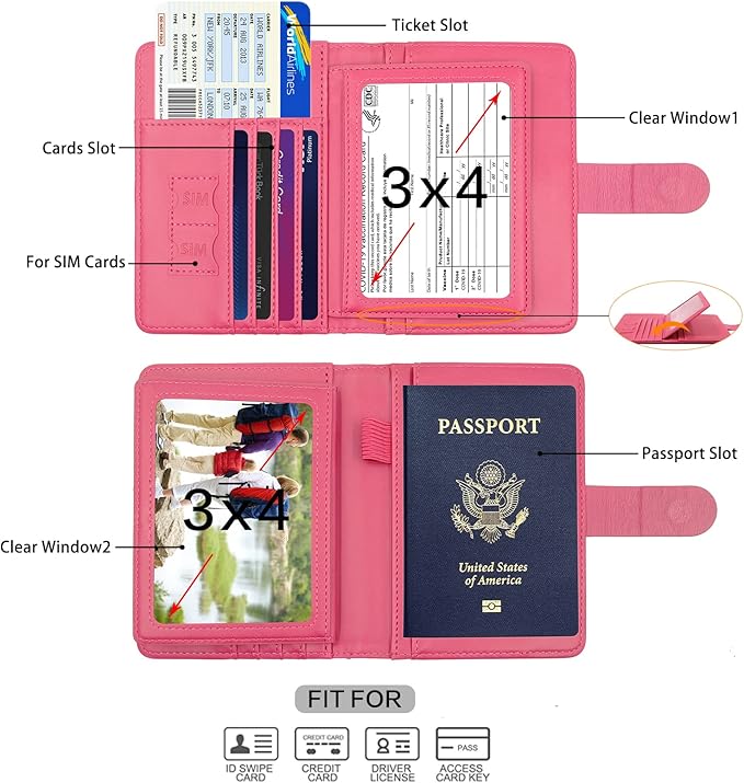 Melsbrinna Rfid Passport Holder for Travel women/Men, Cute Passport Wallet Rfid Blocking Card Slots, Rfid Passport Cover/CaseTravel Wallet, Passport Book Holder (1, Pink1)