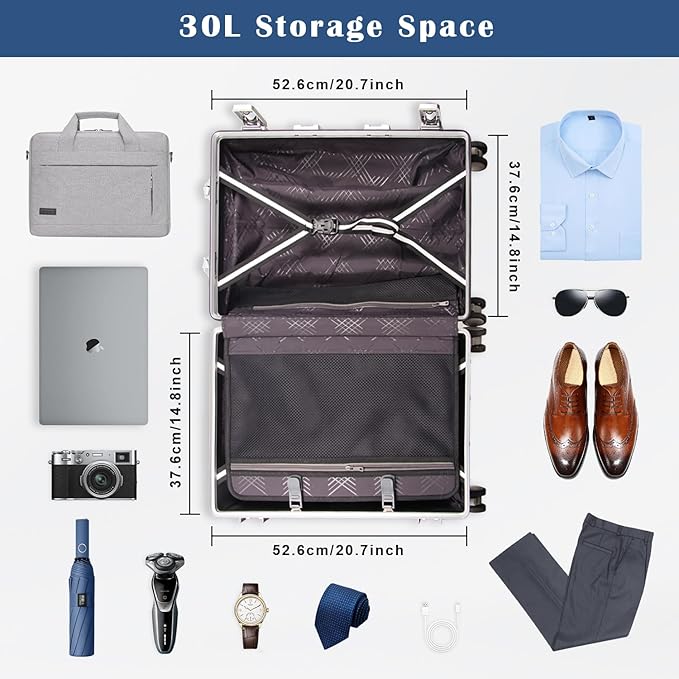 DOMINOX All Aluminum Carry On Luggage Hard Shell Luggage Aluminum Suitcase for Travel Zipperless Luggage Checked Luggage with Silent 360° Spinner Wheels 20 In. (Industry Style, Sliver)