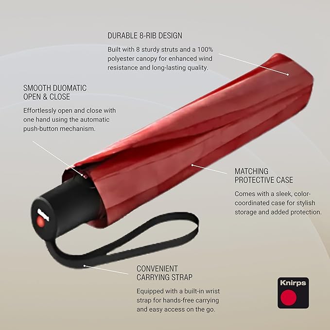 Knirps A.200 Medium Duomatic Windproof Umbrella for Adults – Automatic Open Close 38.5" Canopy, Travel Case Included