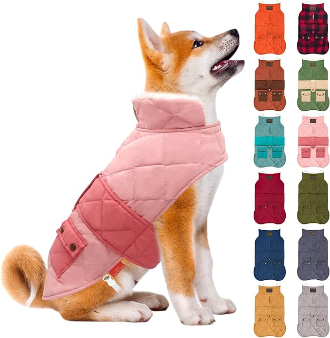 KYEESE Dog Coat Thick Cat Clothes with Pocket Warm Pet Winter Puffer Coat with Leash Hole Soft Pet Sweater for Cold Weather Windproof Dog Coats for Small Dogs Waterproof Dogs Jacket with Fleece Lined