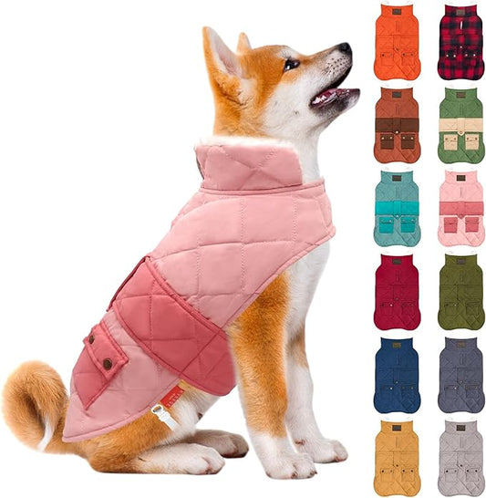 KYEESE Dog Coat Thick Cat Clothes with Pocket Warm Pet Winter Puffer Coat with Leash Hole Soft Pet Sweater for Cold Weather Windproof Dog Coats for Small Dogs Waterproof Dogs Jacket with Fleece Lined