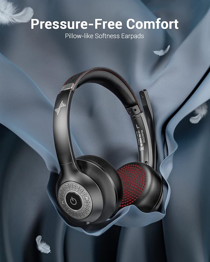 Wireless Headset with Mic for Work, Bluetooth V5.2 Headphones with AI Noise Cancelling Microphone, USB Dongle, Clear Calls & Mic Mute, for Laptop, PC, iPhone & Android Phones