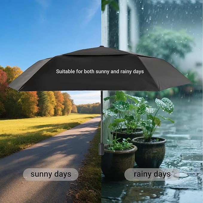 Outdoor Sun Automatic Folding Safe Shaft Umbrella - Repel Double Layered Windproof Travel Compact Umbrella for Rain