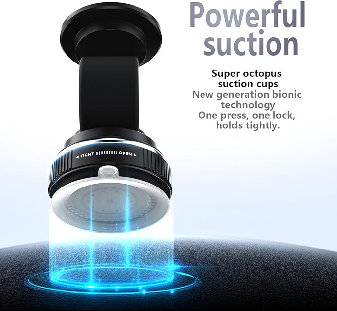 Magnetic Car Phone Holder Mount, 720° Adjustable Long Arm with Nano Gel Suction Cup, for iPhone & Android (Use Metal Plate), Universal Dashboard Windshield Phone Stand