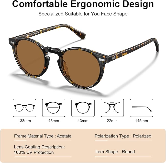CARFIA Polarized Sunglasses for Women UV Protection Small Face Acetate Frame CA5288