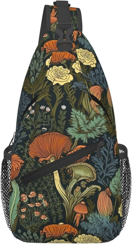 Botanical Mushroom Sling Backpack Crossbody Bag Casual Chest Bags Travel Hiking Daypack Shoulder Bag for Women Men