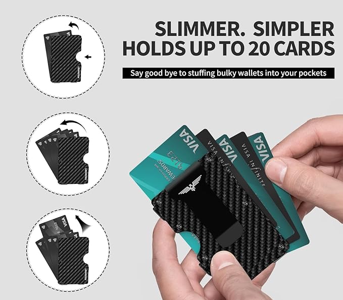 Wallet for Men, Money Clip Wallet with Cash Strap, Slim Card Wallet, RFID Blocking Card Holder, Holds up to 20 cards