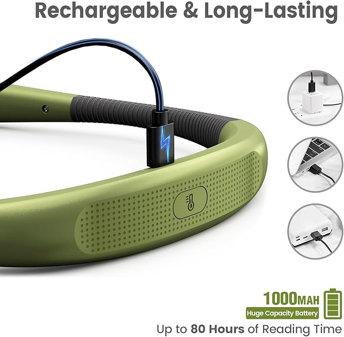 Glocusent Book Light, 3-Color & 6-Brightness Reading Light, Bendable Neck Light, 80-hr Lasting Rechargeable Lamp, Perfect Book Light for Reading in Bed, Knitting, Camping, Repairs(Green)