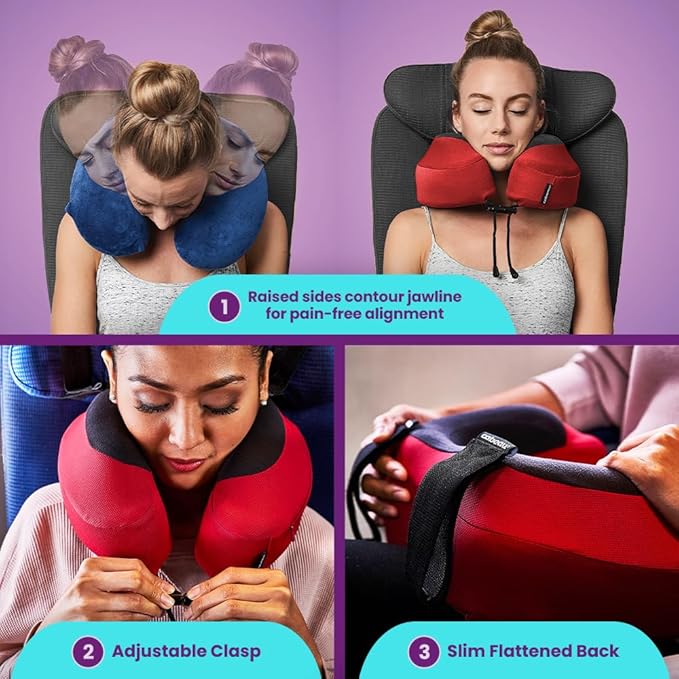 Cabeau Airplane Travel Pillow for Long Flights - Evolution S3 - Supportive Memory Foam with Seat Straps to Secure Your Head and Neck and Provides 360° Support (Jet Black)