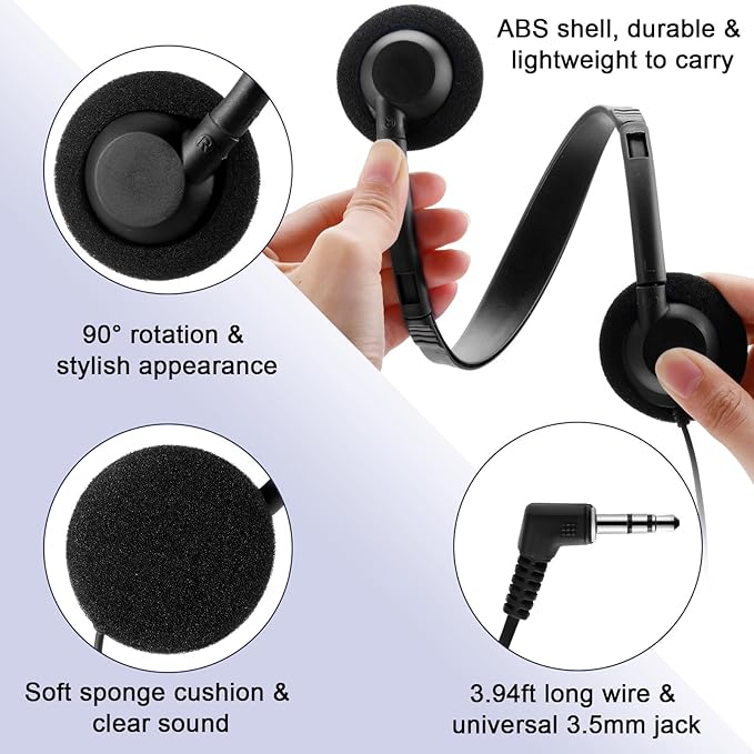 Yunsailing 20 Pack Bulk Headphones Set Over Ear Headphones with Adjustable Headband 3.5mm Plug Headsets Earphones for Learning Program, Computer Lab, Library, Testing & Multimedia Use (Black)