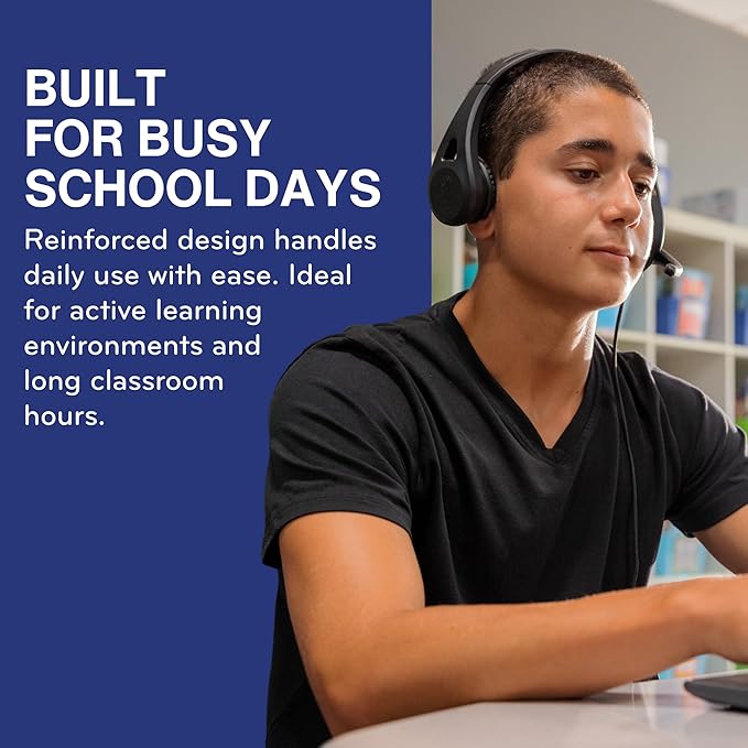 TWT Audio Classroom Headset Bulk 20 Pack – Ergo TW110 On Ear Wired Headphones with Built In Microphone for School, Students, Teachers, Durable Noise Reducing 3.5mm Jack for Testing & Learning
