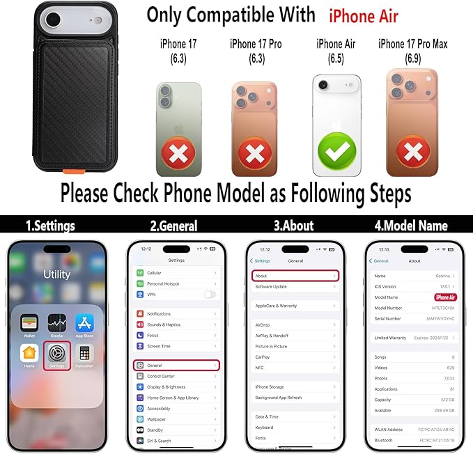 GUERNICA for iPhone 17 Air (6.7") Case Wallet with Card Holder, RFID Blocking Leather Protection, Shockproof Women Men Phone Case for iPhone Air, A - Black