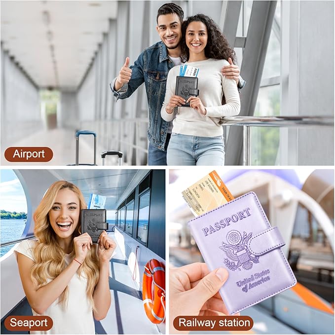 Herain Passport Holder for Travel Cruise Essentials, 2 Pcs Passport Cover Wallet Case Women Men Family, RFID Passports Book Card Holders Travel Accessorie Gifts Must Haves