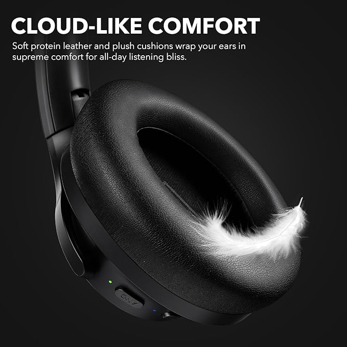 1Mii Y8 Active Noise Cancelling Headphones, Wireless Headphones Over Ear Bluetooth 5.3, LDAC Hi-Res Audio,75H Playtime with Transparent Mode for Work/Travel/Home/Office-Black