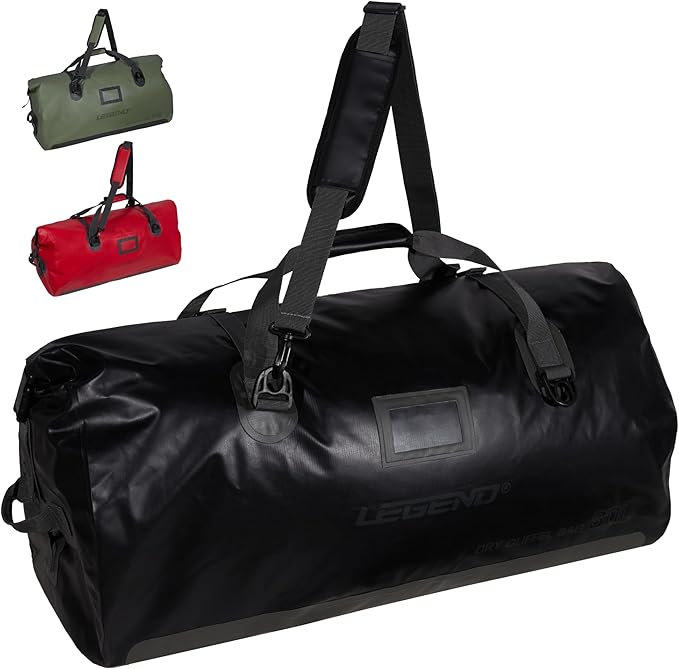 LEGEND Waterproof Duffel Bag - Heavy Duty Duffle Bag for Outdoor, Camping, Boating & Travel, Premium PVC Dry Duffel Bag, Motorcycle Dry Bag with Durable Strap & Handles with Large Storage - 80L Black