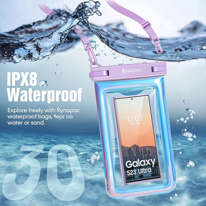 Waterproof Phone Pouch Floating for Beach Essentials, IPX8 Underwater Cell Phone Holder with Lanyard for iPhone 16 15 14 Pro Max, Galaxy S24/23/22 (Iridescent - [10 inch], Extra Large [10inch])
