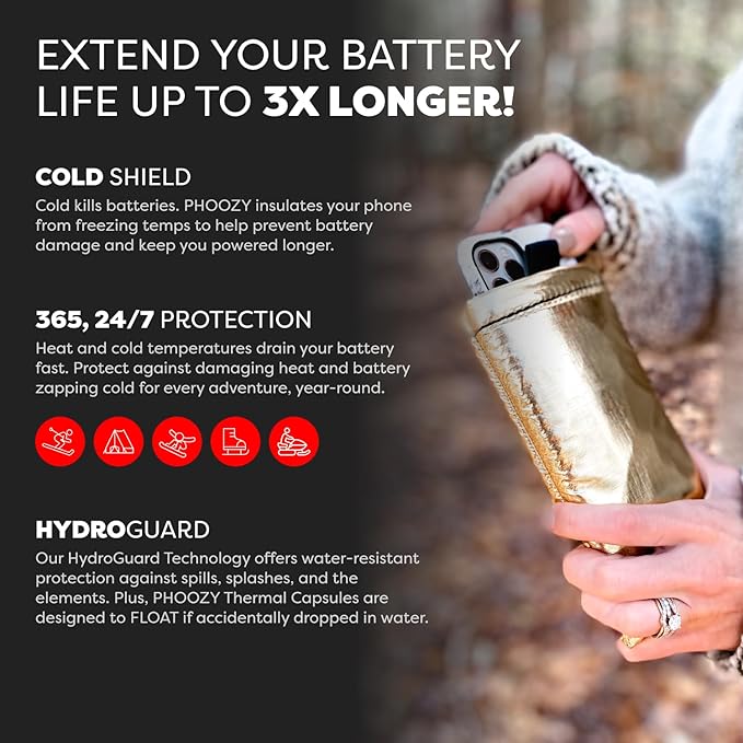 PHOOZY Apollo Thermal Phone Case | Insulated Phone Pouch Extends Battery Life 3X in Freezing Weather | Cold Resistant Drop Protection | Military Grade Water Resistant | Medium | Gold