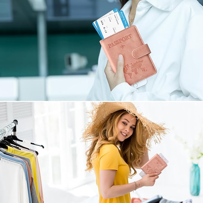 Eoehro Passport Holder for Travel Essentials, Passport Wallet Cover Case for Travel Must Haves Accessories,Passport Book Holders for Women and Men(light pink)