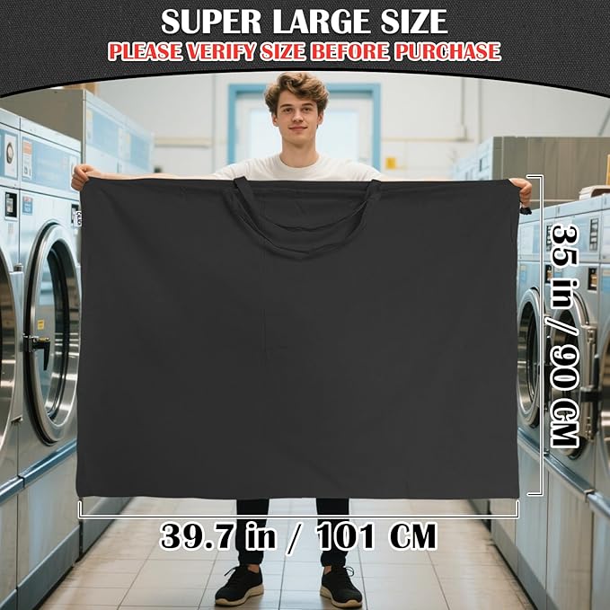 Canvas Laundry Bag 40in x 35in, Thick Cotton Laundry Bag with Handles & Drawstring, Extra Large Heavy Duty Washable Canvas Storage Sack (XXL, Black)