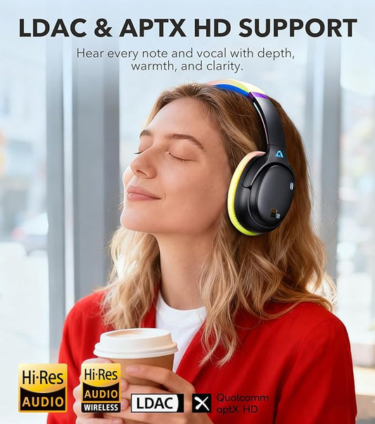 1Mii E700 Wireless Bluetooth Over Ear Headphones with Active Noise Canceling, Hi-Res Audio LDAC/aptX Low Latency for Airplane Travel Overhead Comfort, 54H Playtime, Custom EQ via App - Colorful