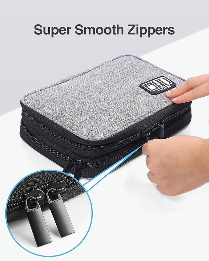 Luxtude Electronics Organizer, Portable Cable Organizer Bag for iPad 7.9'', Double Layer Travel Tech Bag&Cord Storage, Compact Cord Case&Charger Pouch,Electronics Carring Case for Phone/USB