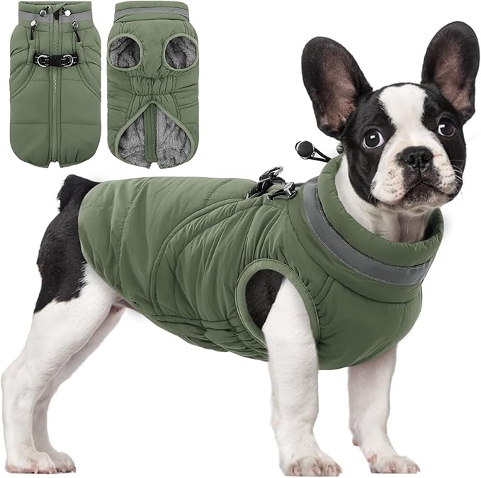 SAWMONG Dog Coat, Warm Dog Winter Coat, Waterproof Fleece Jacket, Cold Weather Dogs Jacket (M,Green)