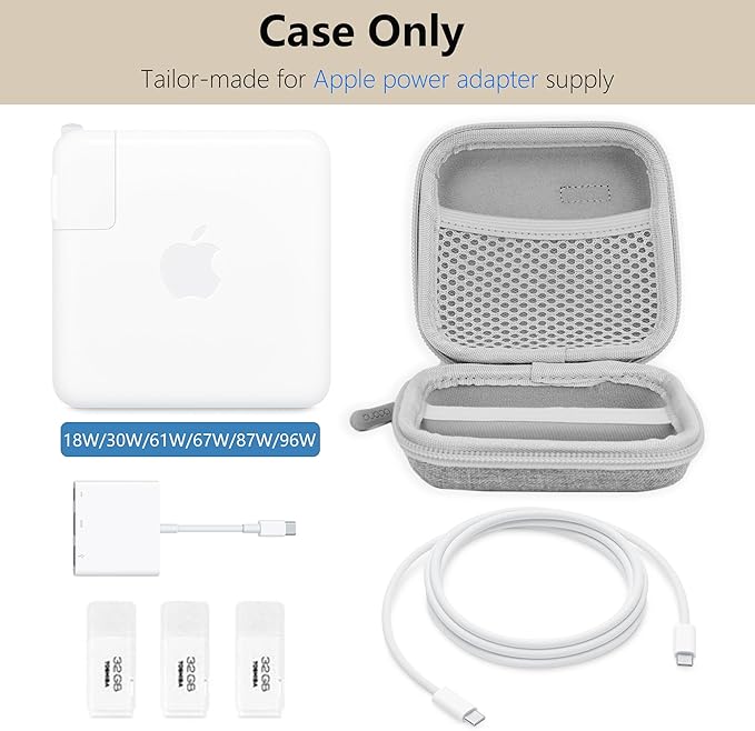 Charger Case for Macbook, Portable Tech Electronic Organizer Bag, Travel Storage Pouch for Laptop Accessories, MacBook Power Adapter, Charging Cords, USB, Power Bank (Grey-Oxford, M)