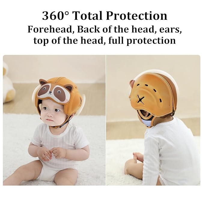 MAMBOBABY Baby Safety Helmet for Crawling and Walking for 6-24 Months Infant Head Protection - Soft and Adjustable - Lightweight and Comfortable Baby Head Guard-Raccoon