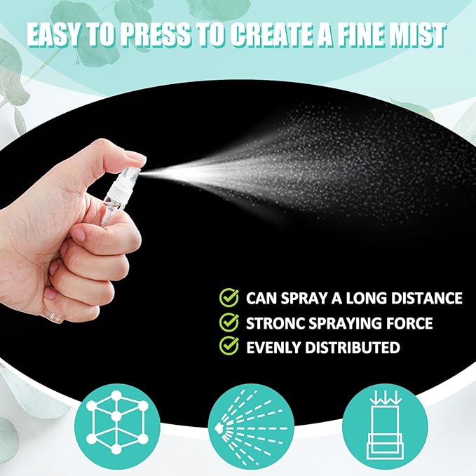 Zhehao 50 Pcs Mini Spray Bottles 10 ml Clear Glass Perfume Bottles Refillable Fine Mist Perfume Atomizer Portable Empty Sample Containers for Cleaning, Essential Oils, Travel (Clear Cap)