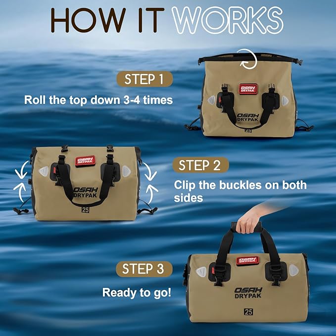 Waterproof Duffel Bag - Motorcycle Dry Bag Tail Bag with Large Storage Space, Waterproof Luggage Duffle Bags with Outer Mesh Zipper Pocket for Camping, Kayaking, Fishing & Traveling