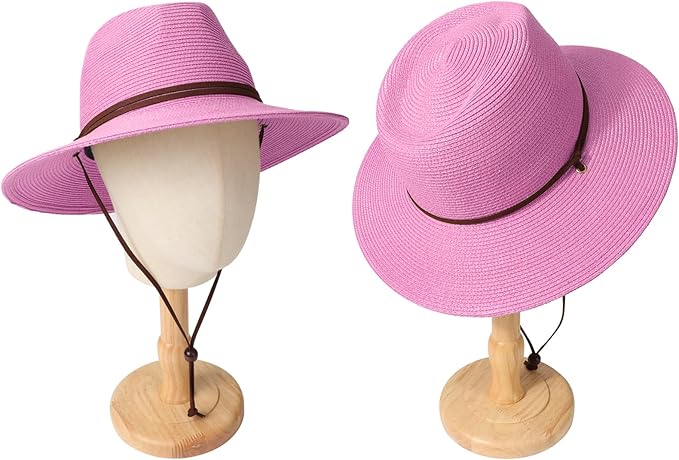 DRESHOW Women Straw Panama Hat Travel Fedora Beach Sun Hat Summer Wide Brim Straw Roll up Hat UPF 50+