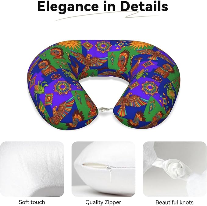 Travel Pillow for Men Women, Washable Relax U Shaped Neck Pillows for Car Head Pain Relief Sleeping Oaxaca Mexico Mexican Mayan Tribal Art