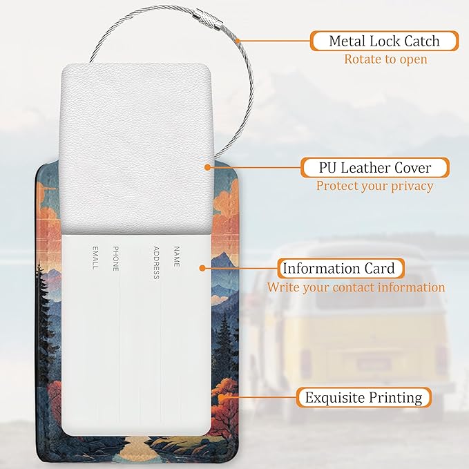 Abstract Landscape Luggage Tags for Suitcase 3 Pack, Leather Bag Tags Identifiers with Privacy Name Address Labels and Durable Steel Loop for Men Women Backpack
