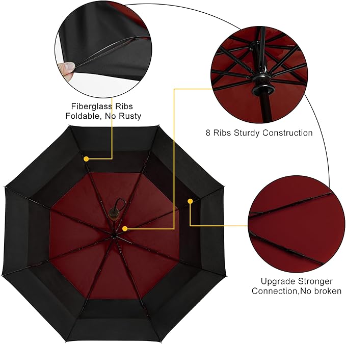 Lejorain Large Compact Golf Umbrella - Oversized Auto Open Close Folding Golf Umbrella Travel 210T Dupont Teflon Coated Vented Windproof Double Canopy for Women Men
