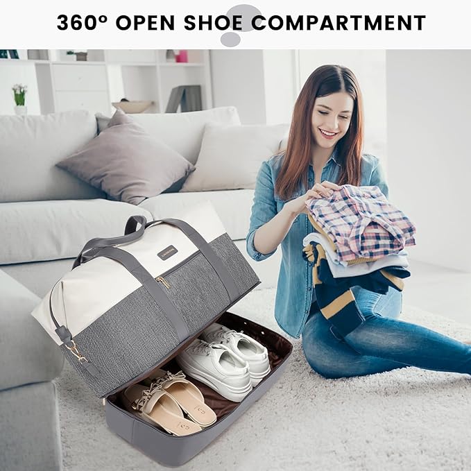 LOVEVOOK Weekender Bag, Large Travel Duffel Bag for Women with 2 Packing Cubes, Carry on Overnight Bag with Shoe Compartment, Mom Hospital Bags for Labor and Delivery