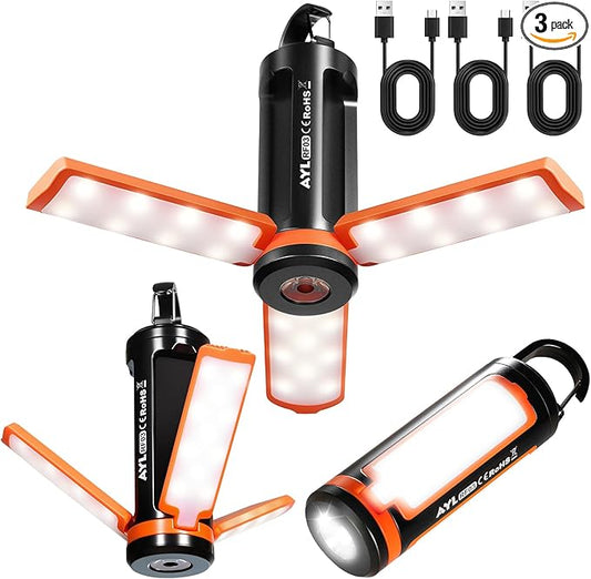 Portable LED Rechargeable Camping Lantern, AYL Lightweight USB Rechargeable Lamp LED Flashlight Survival Gear for Home Emergency Light Outdoor Lanterns for Power Outages Hurricane Lamp 3-Pack