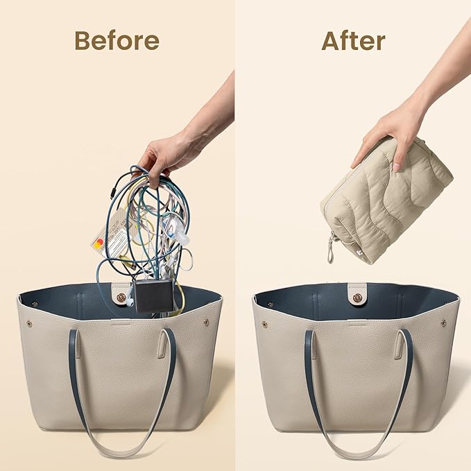 tomtoc Electronics Organizer Travel Case, Soft Puffy Organizer Bag Birthday Christmas Gifts Travel Essentials for Women Girls, Portable Accessory Tech Pouch Storage for Charger, Cord, Cable, Phone