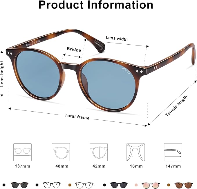 SOJOS Small Round Classic Polarized Sunglasses for Women Men Vintage Style UV400 Lens MAY SJ2113