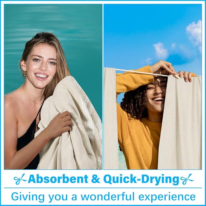 Thin Turkish Beach Towel Lightweight Soft Cotton Extra Large XL Oversized Sand Free Sandproof Absorbent Quick Dry Towels Cloud Bath Pool Travel Compact Essentials Accessories for Adult Gifts