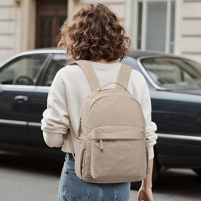 G4Free Small Nylon Backpack for Women Men, Lightweight Backpack Daypack for Travel Work Hiking, Khaki