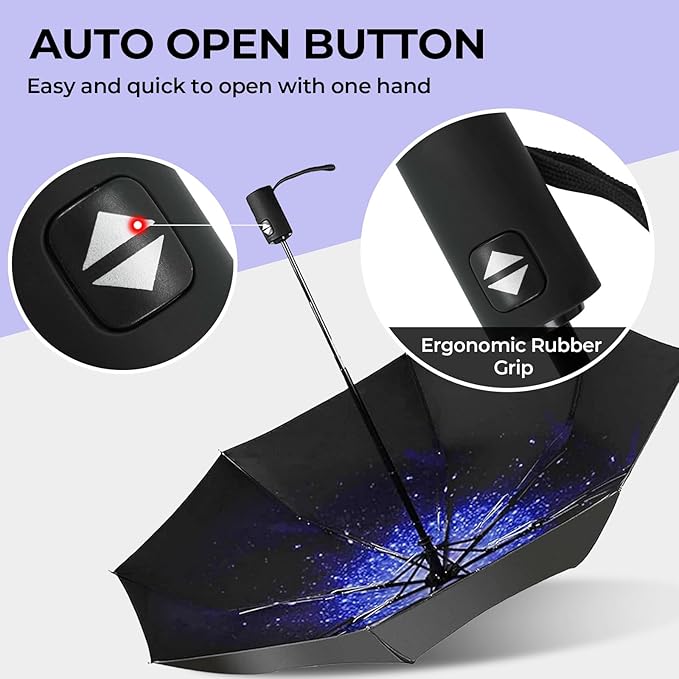 LLanxiry Compact Travel Umbrella, 44" Canopy, Automatic Open/Close Windproof Umbrella, 210T Pongee, 8-Rib Fiberglass, Travel Size Mini, Portable Rain/Sun Umbrellas UPF 50+ with Cover