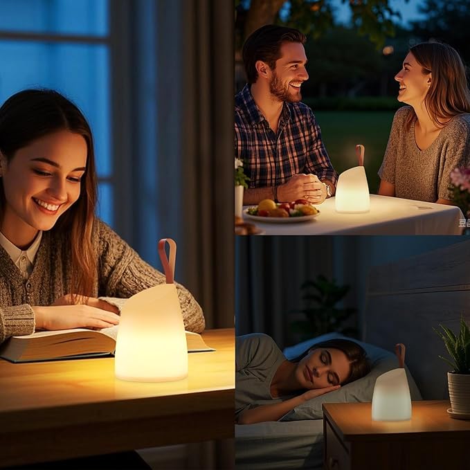 uuffoo Portable Outdoor Table Lamp with Remote - Dimmable Rechargeable LED Lantern, IP44 Water-Resistant, 7 Color RGB + Warm White, Memory Function, 7H Timer Auto-Off for Patio Garden Camping.