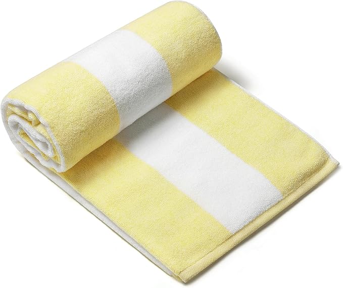 CLOWOOD Plush Oversized Beach Towel - Cotton 40 x 70 Inch Large Thick Yellow Striped Cabana Pool Swimming Towel