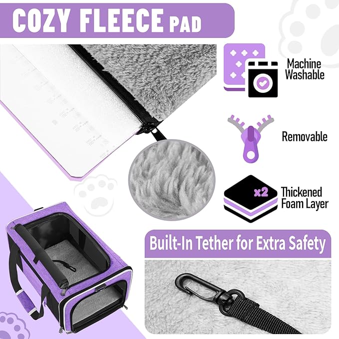 Pet Carrier for Large Cat 20 lbs+ / Soft Sided Small Dog 12 Pounds Travel Crate Top Load/Collapsible Kitty Carry Bag Big Kitten Mesh/Sturdy Animal Transport cage Kennel Long Trips Purple